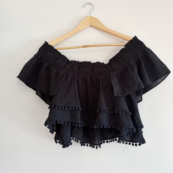 Apiece Apart Rosal Off the Shoulder Layered Black Crop Top 100% Cotton - Picture 5 of 12